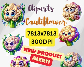 Whimsical Cauliflower Clipart: 3D Pixar Style Designs (Digital Download)
