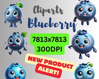 Whimsical Blueberry Clipart | 10 Unique PNG Digital Blueberry Graphics
