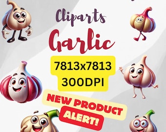Whimsical Garlic Clipart Set: 3D Pixar Style (Digital Download)