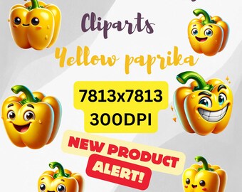 Funny Yellow Bell Pepper Clipart Pack 10 PNGs 300 DPI Digital Scrapbooking and Crafts
