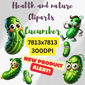 Hohe Qualität 10 Einzigartige Gurke Clipart Pack 300 DPI Lustiger 3D Pixar Stil Digitaler Download