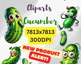 Funny 3D Cucumber Clipart: 10 Unique Pixar-Style PNGs (Digital Download)