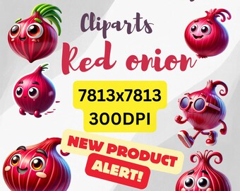 Adorable Red Onion Illustrations 10 High-Resolution PNG 3D Cartoon Style Instant Download