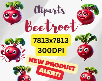 Funny Beetroot Clipart Pack 10 PNGs 300 DPI Digital Scrapbooking and Crafts