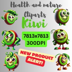Whimsical Kiwi Fruit Illustrations | High-Resolution Kiwi Clipart for Download | 300DPI