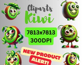 Whimsical Kiwi Fruit Illustrations | High-Resolution Kiwi Clipart for Download | 300DPI
