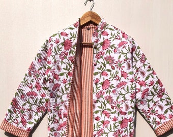 Veste matelassée en coton à fleurs, imprimé bohème, vestes matelassées faites main de style bohème, manteaux cadeaux de vacances veste plus boutonnée pour femme cadeaux