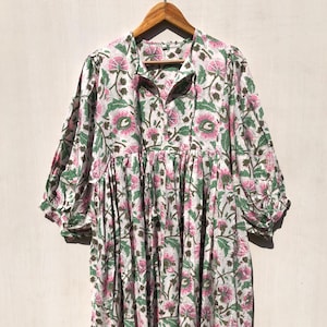 Hand Block Print Cotton Gauze Dress: Floral Midi or Mini