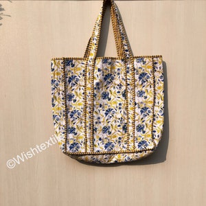 Handmade Floral Print Quilted Cotton Tote Bag: Ethnic Market Bag