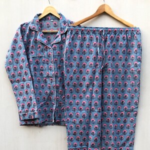 Floral Print Cotton Pajama Set: Handmade Indian Night Suit