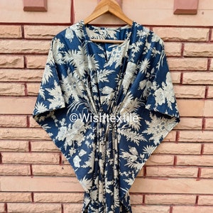 Floral Hand Block Printed Cotton Kaftan Dress: Hippie Maxi Tunic