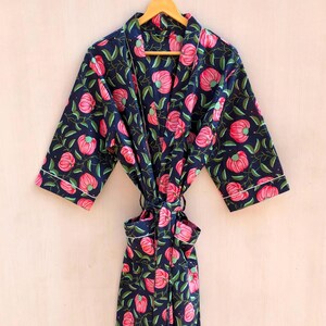 Floral Print Cotton Kimono Robe: Bridesmaid Bridal Gown