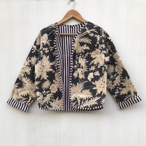 Blocktryckt quiltad jacka: Indisk boho-stil bomullskappa