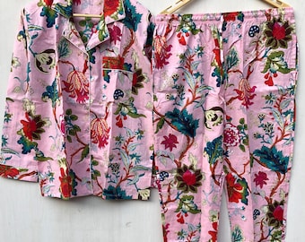 Floral Print Cotton Pajama Set: Indian Night Suit