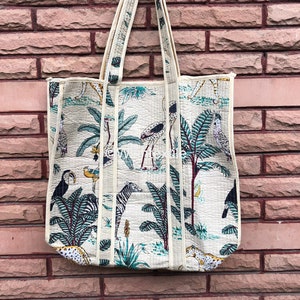 Handmade Quilted Cotton Tote Bag: Ethnic Print Market Bag