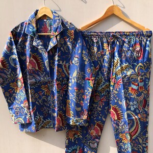 Handmade Floral Print Pajamas, Pure Cotton Pj&#39;s, Pajamas Set ,Indian Cotton,Night Wear, Soft Cotton Night Suit- Gift for her