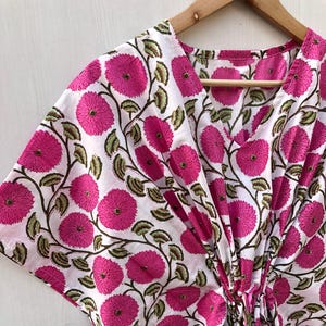 Floral Print Organic Cotton Kaftan Dress: Handmade Beach Cover-Up