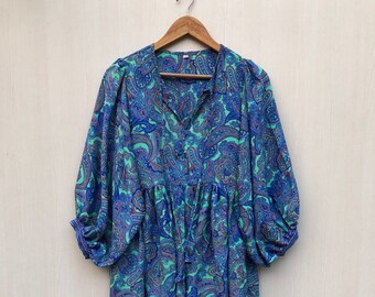Silk Dress, Mini Dress, Floral printed Dress, Deep Neck with string closer Gift for her.