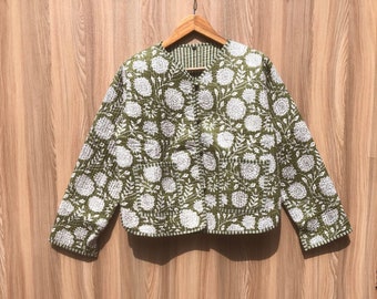 Floral Baumwolle gesteppte Jacke Block gedruckt Boho Stil gesteppte handgemachte Jacken Mantel Urlaub Geschenke Knopf Näher Jacke für Frauen Geschenke