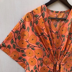 Handmade Organic Cotton Floral Print Kaftan: Beach Maxi Dress