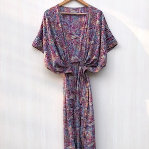 Silk Caftan Maxi Dress: Recycled Indian Saree Fabric Kimono Robe