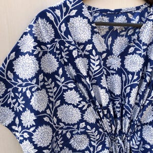 Floral Hand Block Printed Cotton Kaftan Dress: Hippie Maxi Tunic
