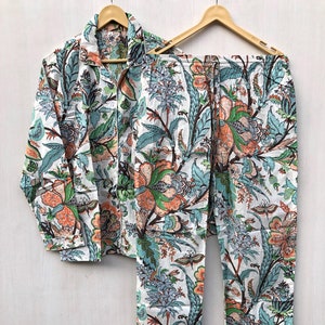 Floral Cotton Pajama Set: Handmade Indian Cotton Night Suit