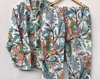 Floral Cotton Pajama Set: Handmade Indian Cotton Night Suit
