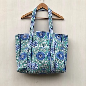Handmade Quilted Floral Tote Bag: Reversible Cotton Shopper