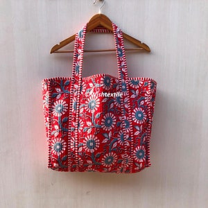 Handmade Quilted Floral Tote Bag: Reversible Cotton Shopper
