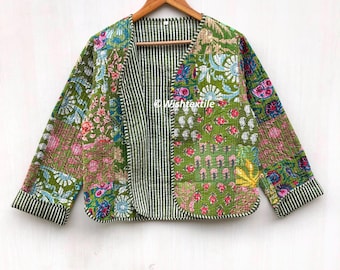 Block Printed Quilted Jacket: Handmade Boho Patchwork Coat
