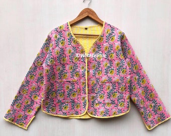 Handmade Block Print Quilted Jacket: Boho Cotton Coat