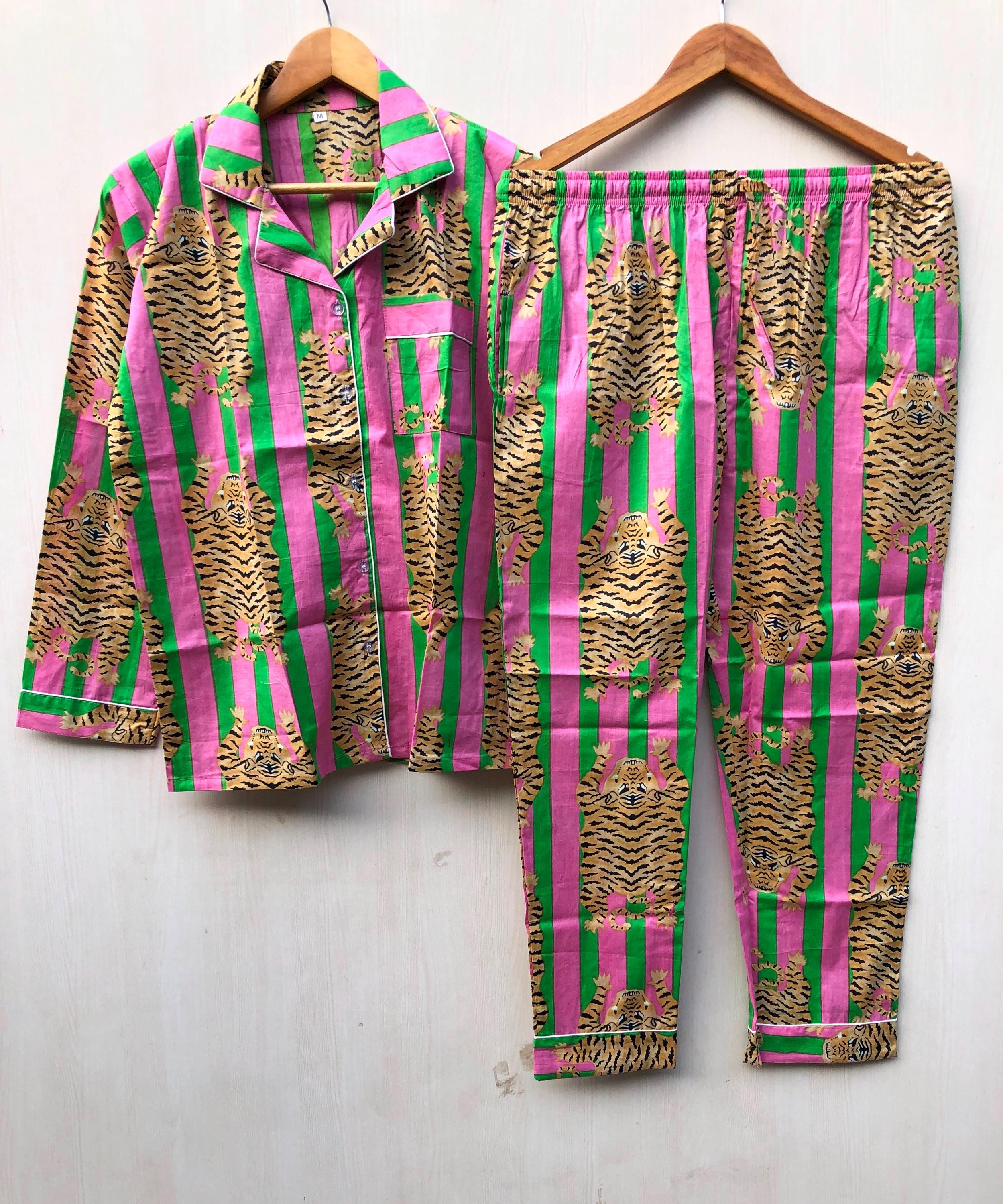 Tiger Print Cotton Pajama Set: Handmade Jaipur Sleepwear