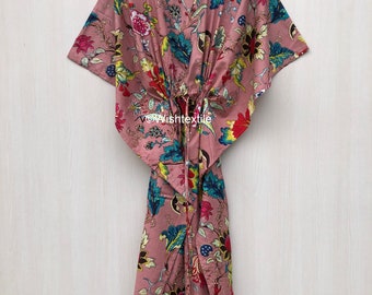 Floral Print Cotton Kaftan: Indian Maxi Dress, Beach Cover-Up