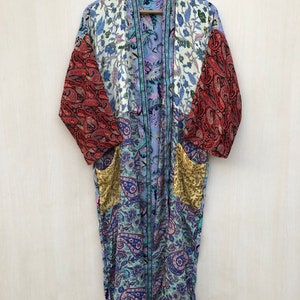 Patchwork Indian Woman silk kimono, Vintage kimono, Boho kimono, Silk dressing gown, Christmas gift, Gifts for her