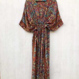 Silk Kaftan designer print Caftan Hand Kaftan Beach Gift Green Silk Kaftan Maxi Dress Handmade Kaftan for Women BeachWear Kaftan