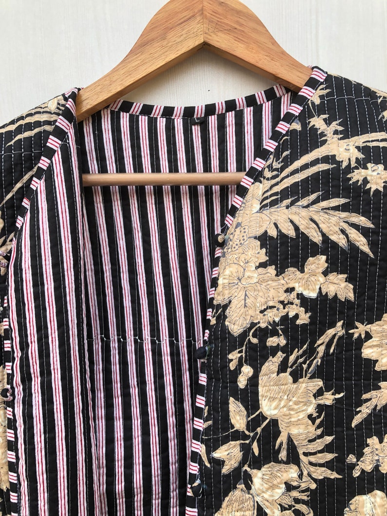 Indian Women's Quilted Jacket Block Printed Boho Style Quilted Handmade