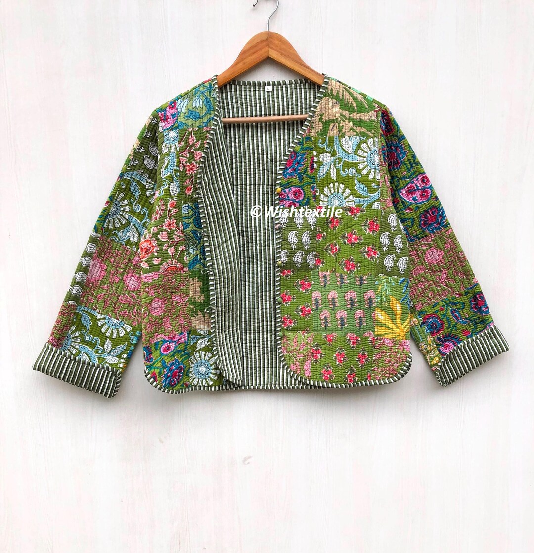 Block Printed Quilted Jacket: Handmade Boho Patchwork Coat