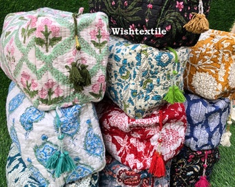Block Printed Toiletry Bag: Large Waterproof Travel Cosmetic Bag