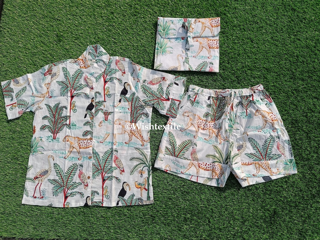 Tapir Pyjamas Tiger Print Cotton Pajama Set: Short Sleeve Night Suit - Etsy