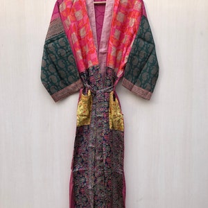 Vintage Silk Sari Kimono Robe: Indian Beach Cover Up