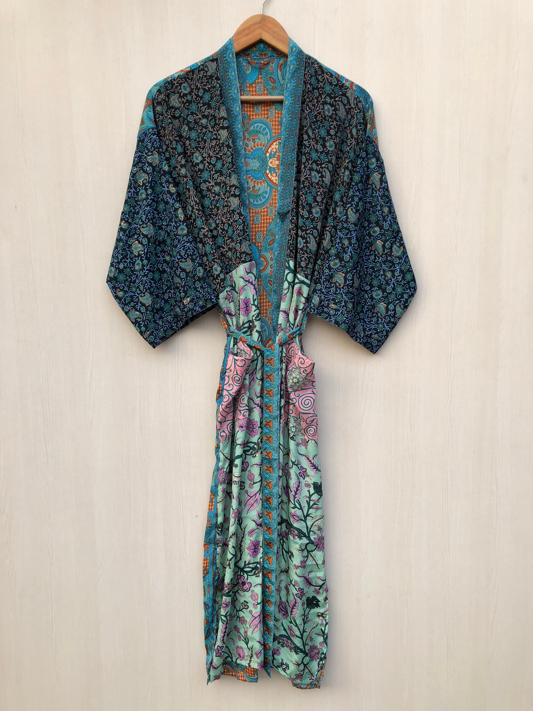 Silk Robe, Silk Dressing Gown, Long Robe Navy Maxi Silk Kimono