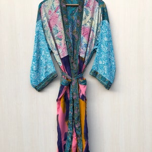 Patchwork Indian Woman silk kimono, Vintage kimono, Boho kimono, Silk dressing gown, Christmas gift, Gifts for her