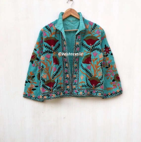 Handmade Suzani Embroidery Jacket: TNT Fabric Short Coat