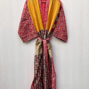 Vintage Sari Silk Kimono: Boho Art Silk Beach Cover Up