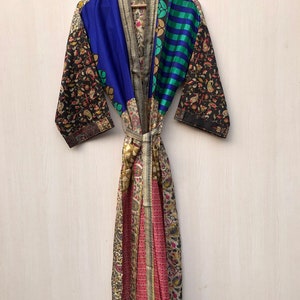Vintage Silk Sari Kimono Robe: Indian Beach Cover Gown