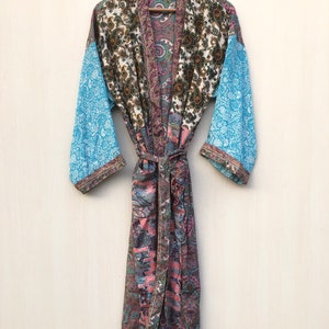Vintage Silk Kimono Robe: Indian Sari Gown, Boho Loungewear