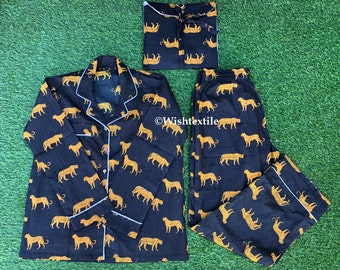 Conjunto de pijama de algodão com estampa de tigre: roupa de dormir indiana feita à mão