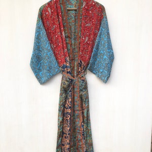 Patchwork Indian Woman silk kimono, Vintage kimono, Boho kimono, Silk dressing gown, Christmas gift, Gifts for her