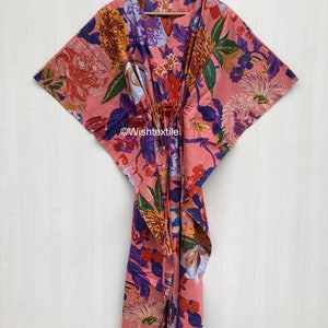 Floral Cotton Kaftan Maxi Dress: Indian Beach Cover Up Sleepwear